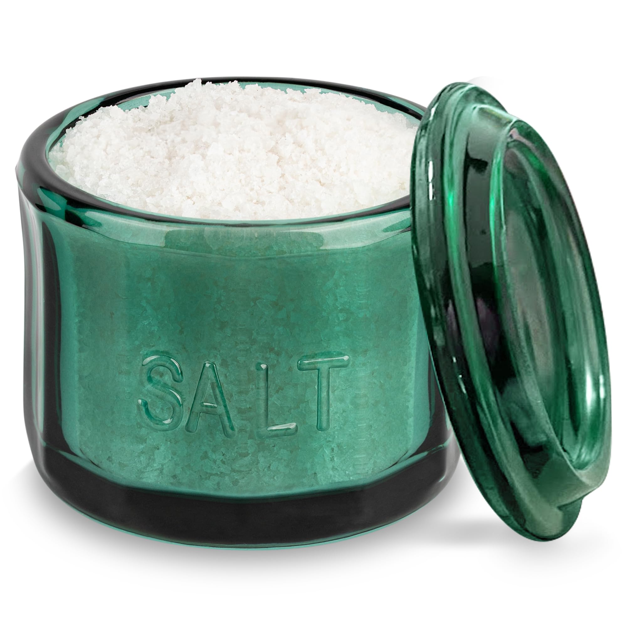 KooK salero de vidrio con tapa de vidrio grabado, ideal para tener condimentos al alcance.