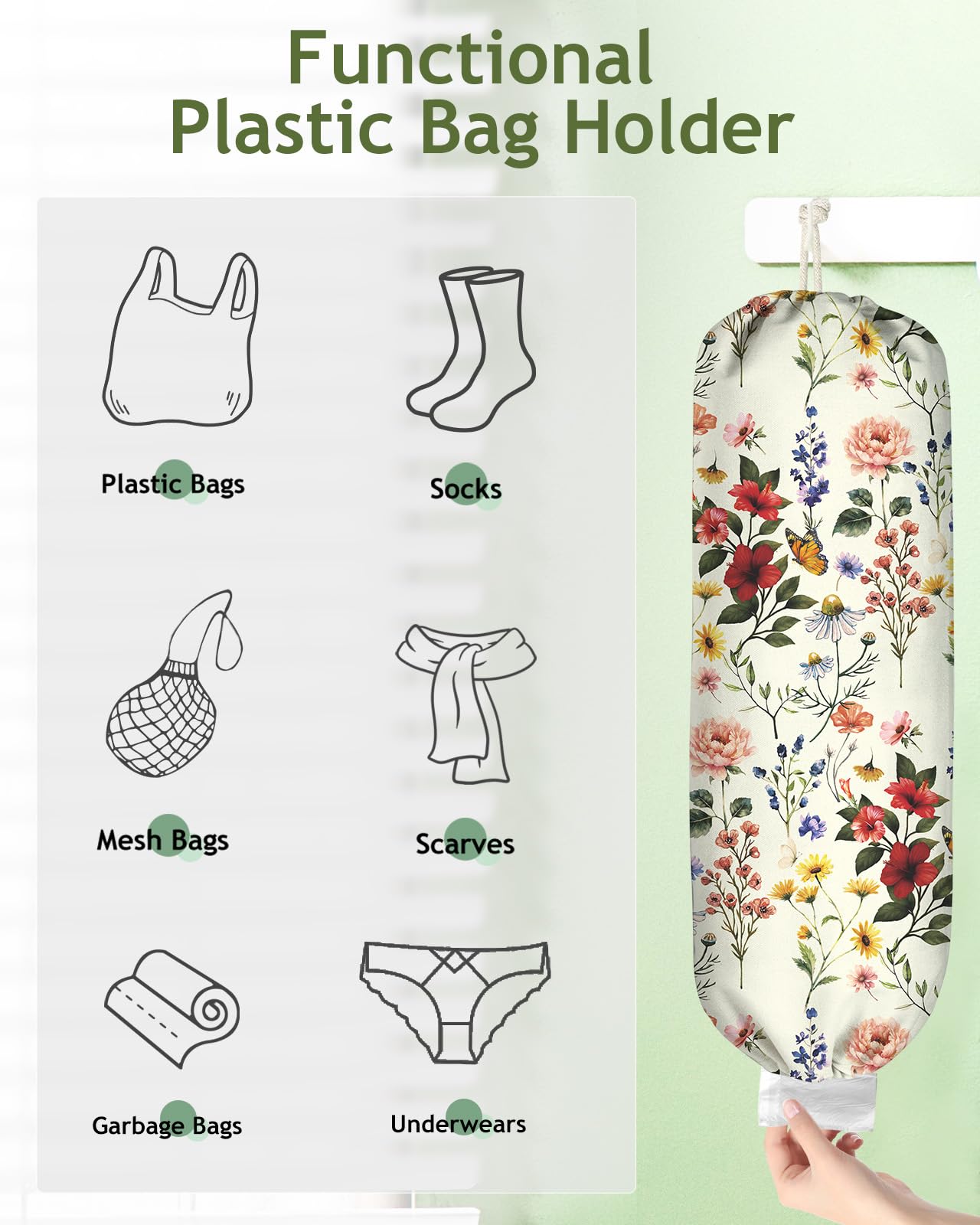 Kokaaee organizador bolsas floral, fácil acceso para sacar o guardar bolsas