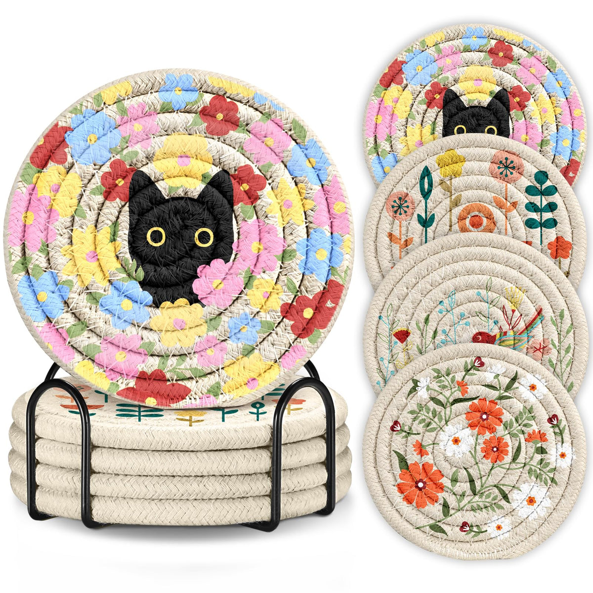 Kokaaee posavasos conjunto 4 con diseño flor, protege superficies con estilo.