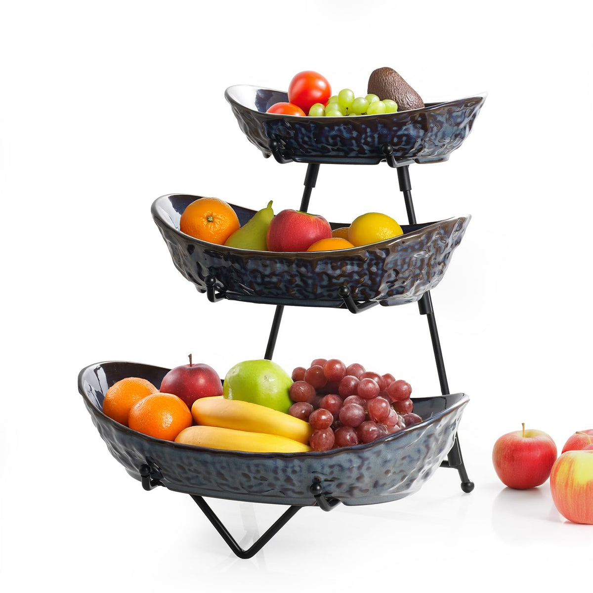 KOKUNKA bandeja de frutas 3 niveles con soporte metálico estable para encimeras.