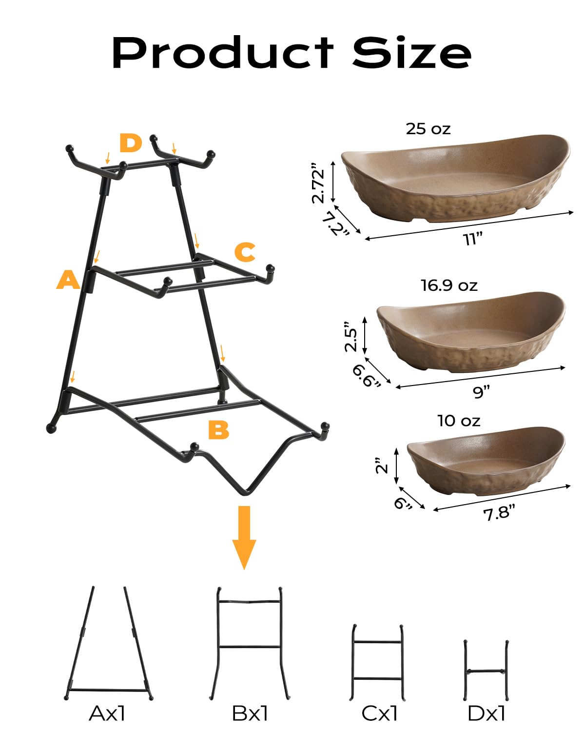 Base metálica de KOKUNKA que ofrece soporte estable para frutas y snacks.