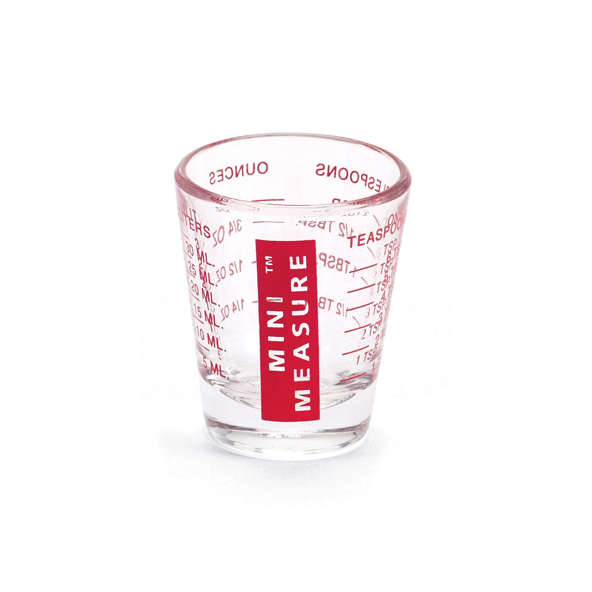 Vaso de cristal pesado Kolder con mini medida para precisión en recetas.