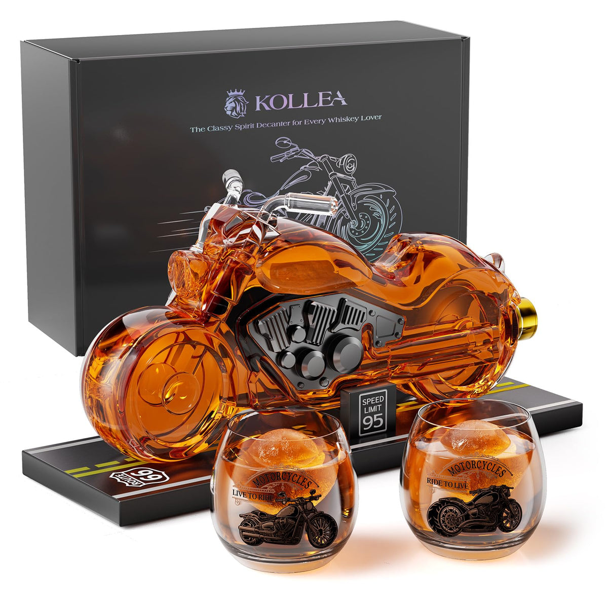 Kollea decantador whisky motocicleta para degustación elegante en casa.