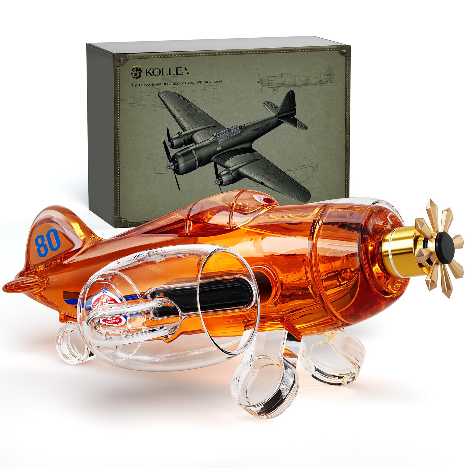 Kollea decantador de whisky con avión de combate, perfecto para degustaciones con estilo.