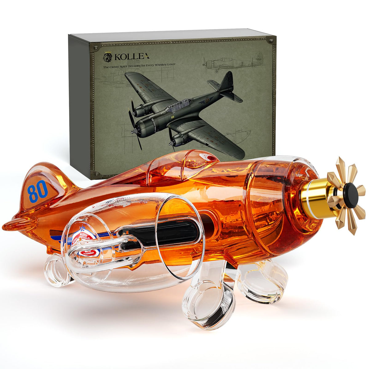 Kollea decantador de whisky con avión de combate, perfecto para degustaciones con estilo.