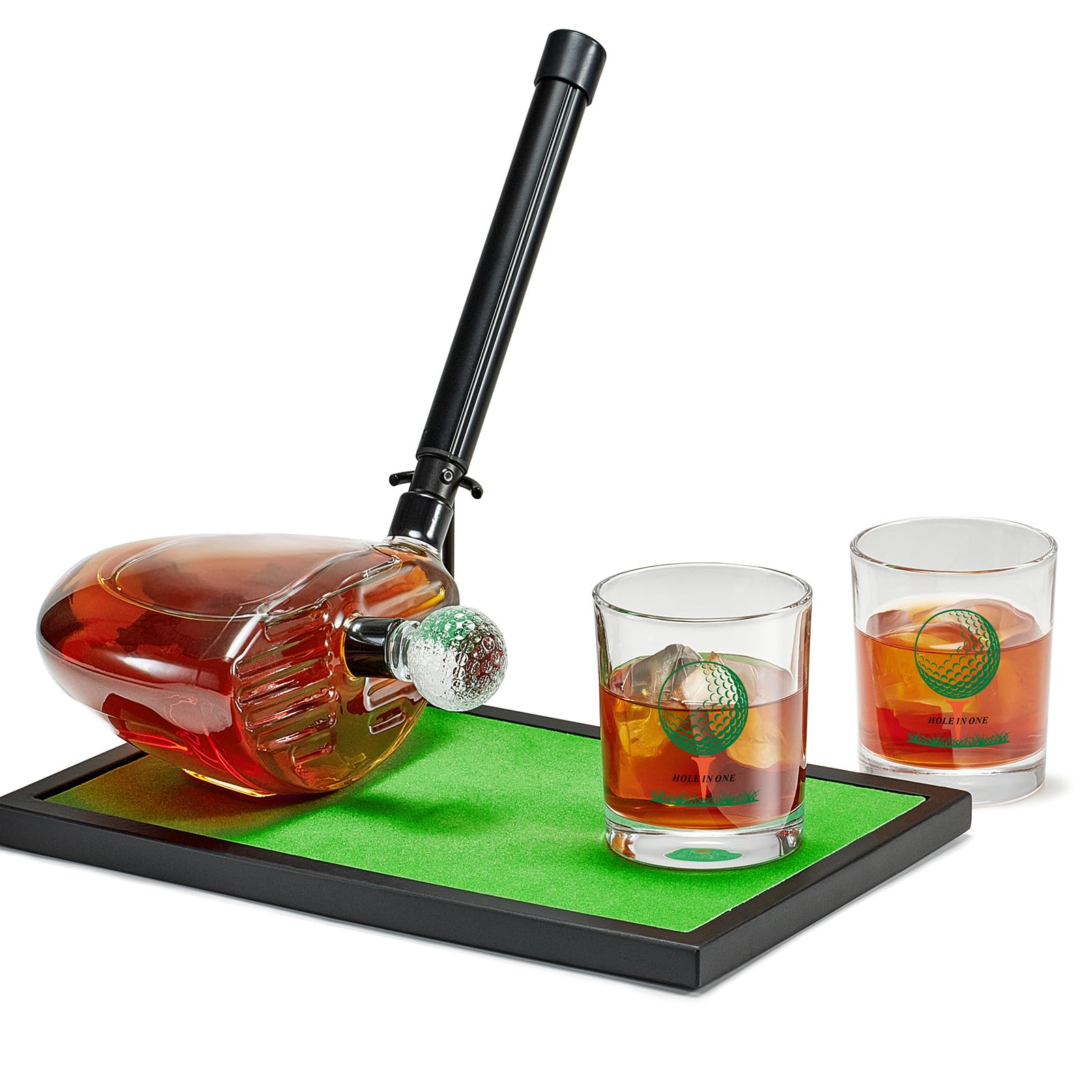 Kollea decantador de whisky con forma de palo de golf visto de frente, regalo con estilo.