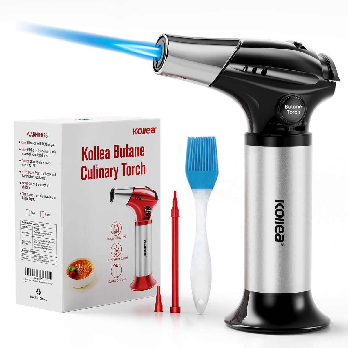 Kollea soplete de cocina profesional en mano para un manejo cómodo y preciso.