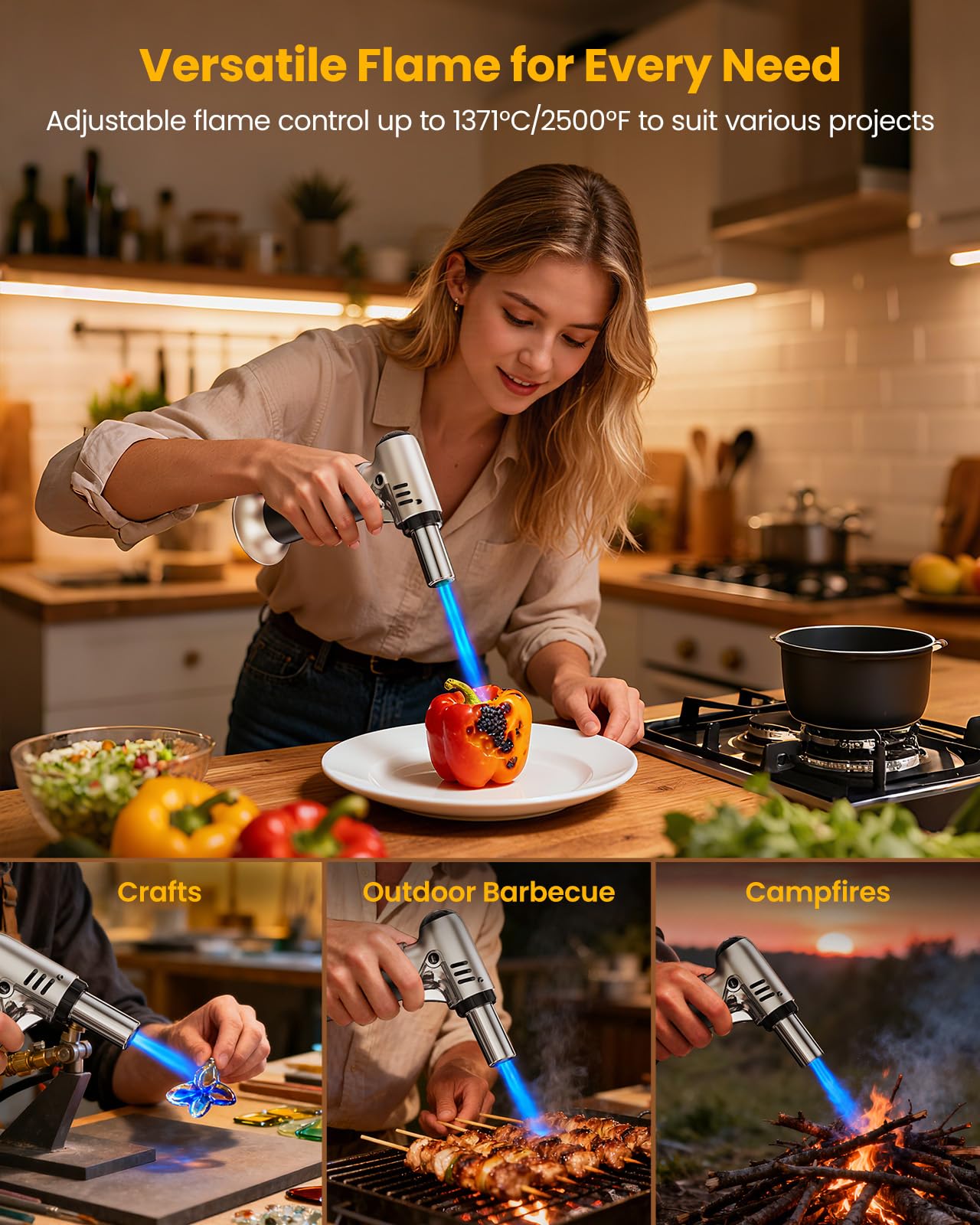 Kollea torcha recargable de butano, compatible con distintos cartuchos.