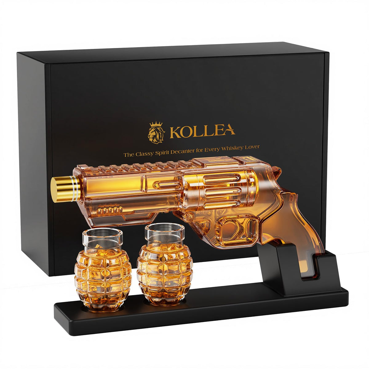 Kollea decantador de whisky pistola granada, presentación elegante para degustar whisky en casa.