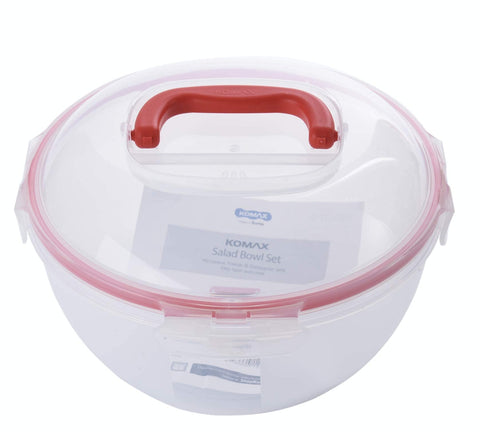 Komax ensaladera grande con tapa diseño apilable para ahorrar espacio.
