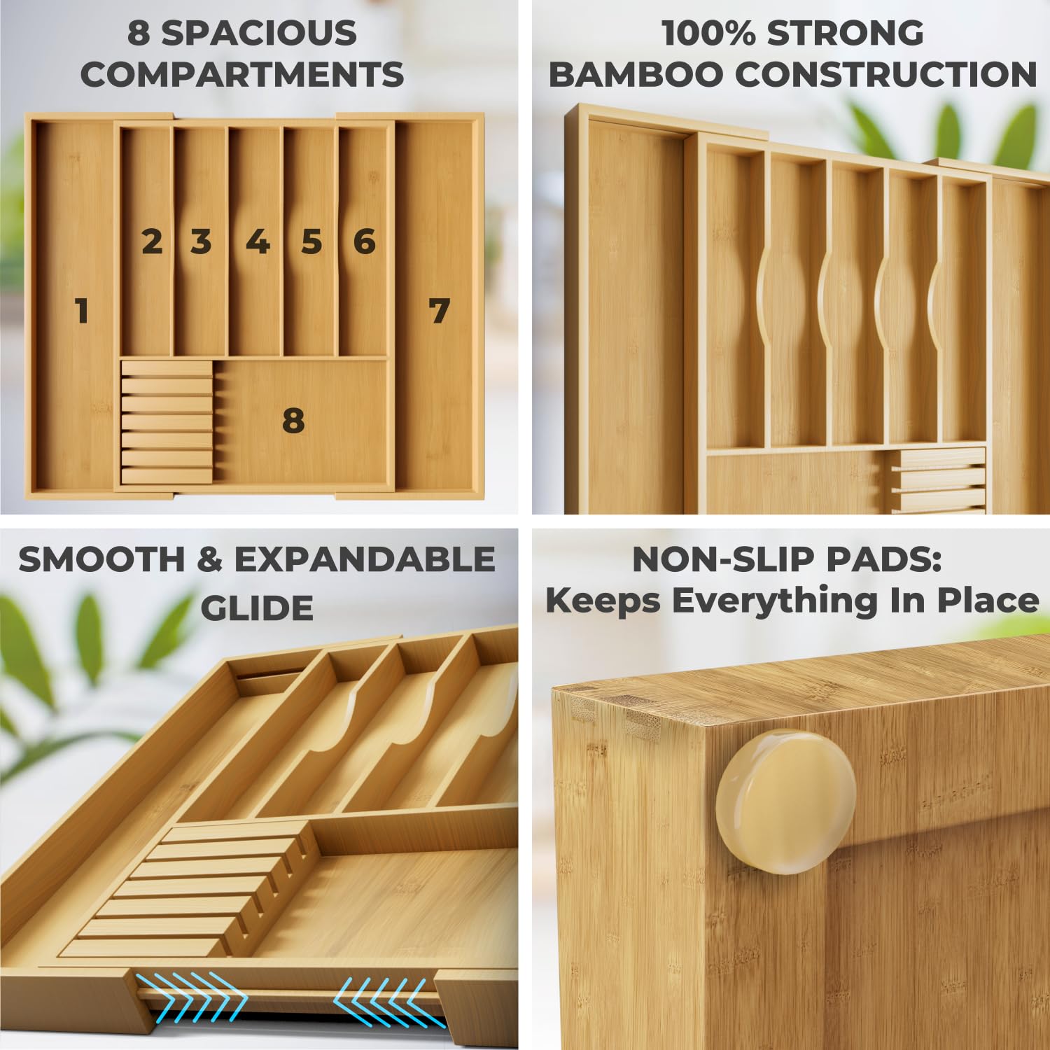 KOMFORA organizador de cocina con 8 compartimentos para cubiertos y utensilios.