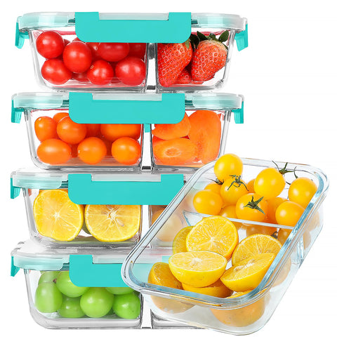 KOMUEE frascos de vidrio de 30 onzas con 2 compartimentos para planificar comidas.