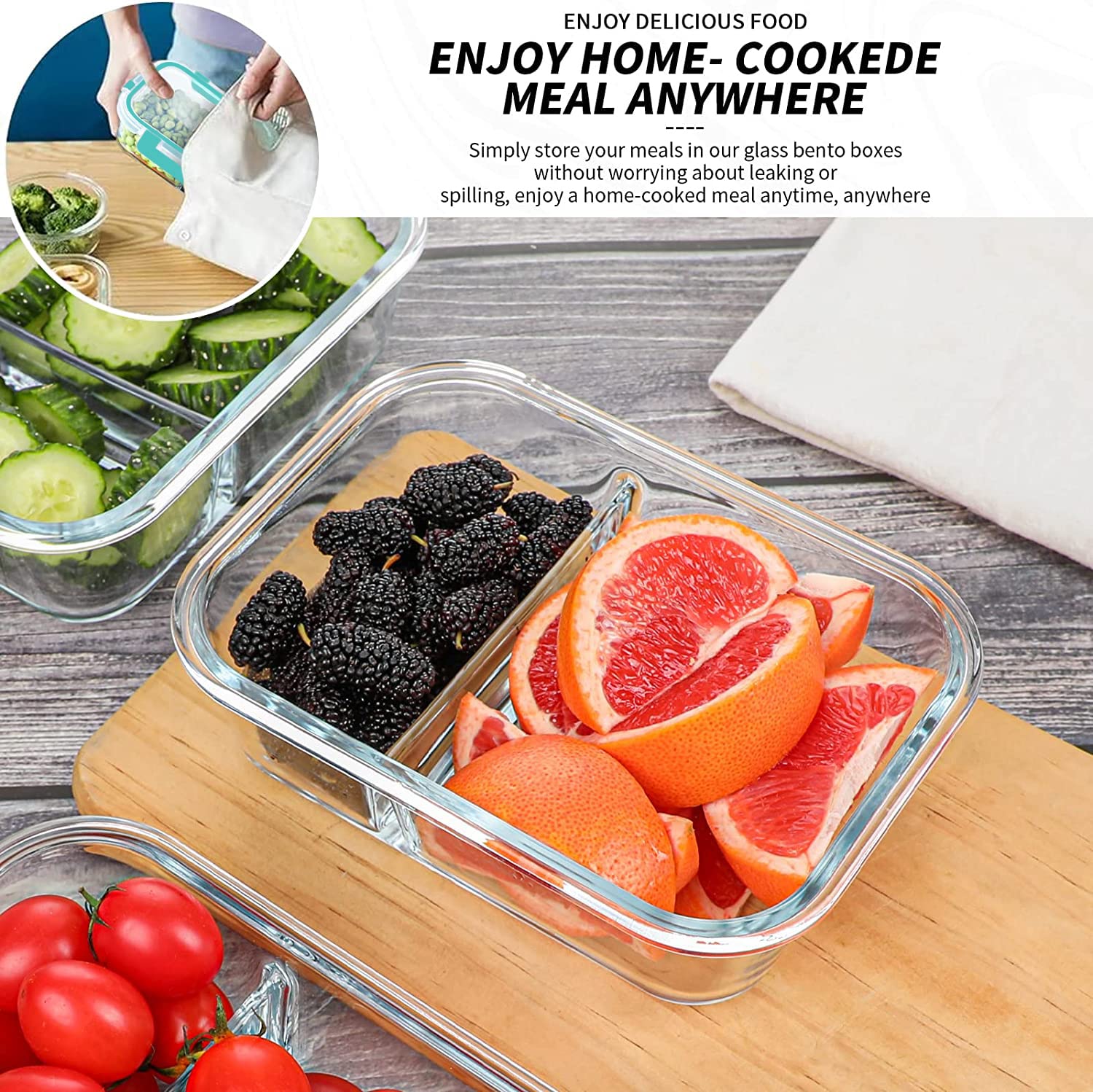 KOMUEE recipientes-vidrio aptos para horno y uso diario.