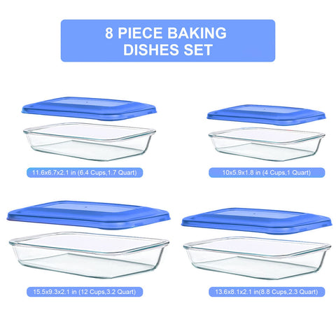 Bandeja KOMUEE 1-7qt de vidrio rectangular con tapa, apta para horno y microondas