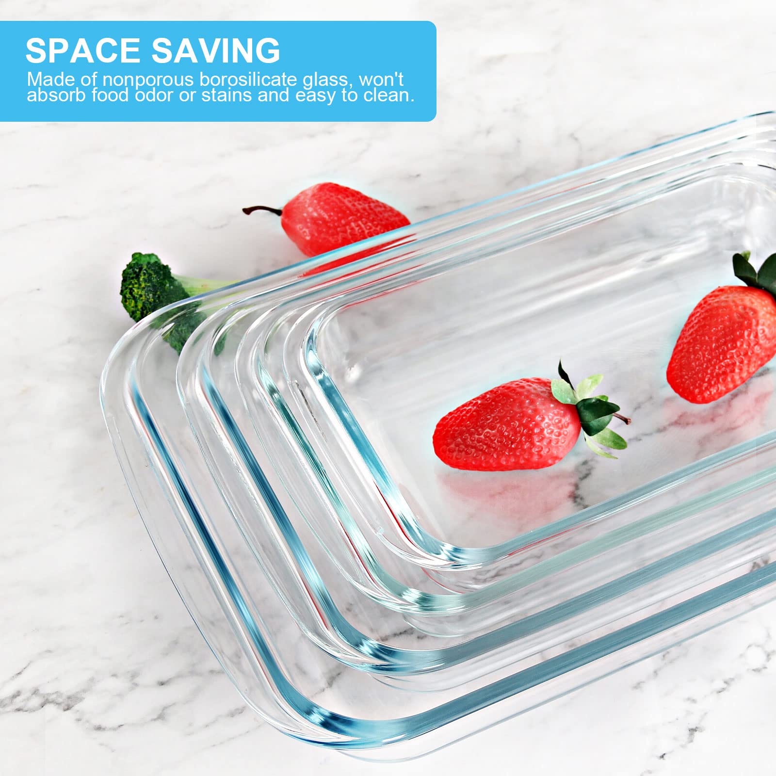 Bandeja KOMUEE 3-2qt de vidrio rectangular con tapa, resistente y versátil