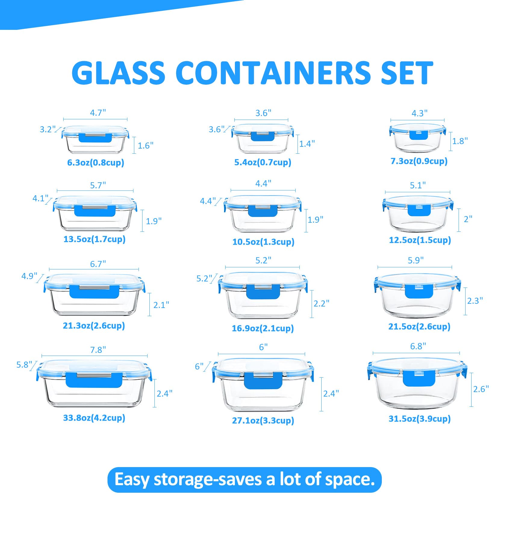 KOMUEE vidrio borosilicato apilables para almacenamiento seguro y duradero