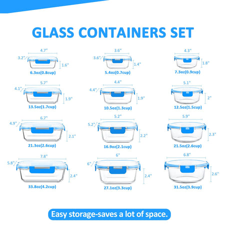 KOMUEE vidrio borosilicato apilables para almacenamiento seguro y duradero