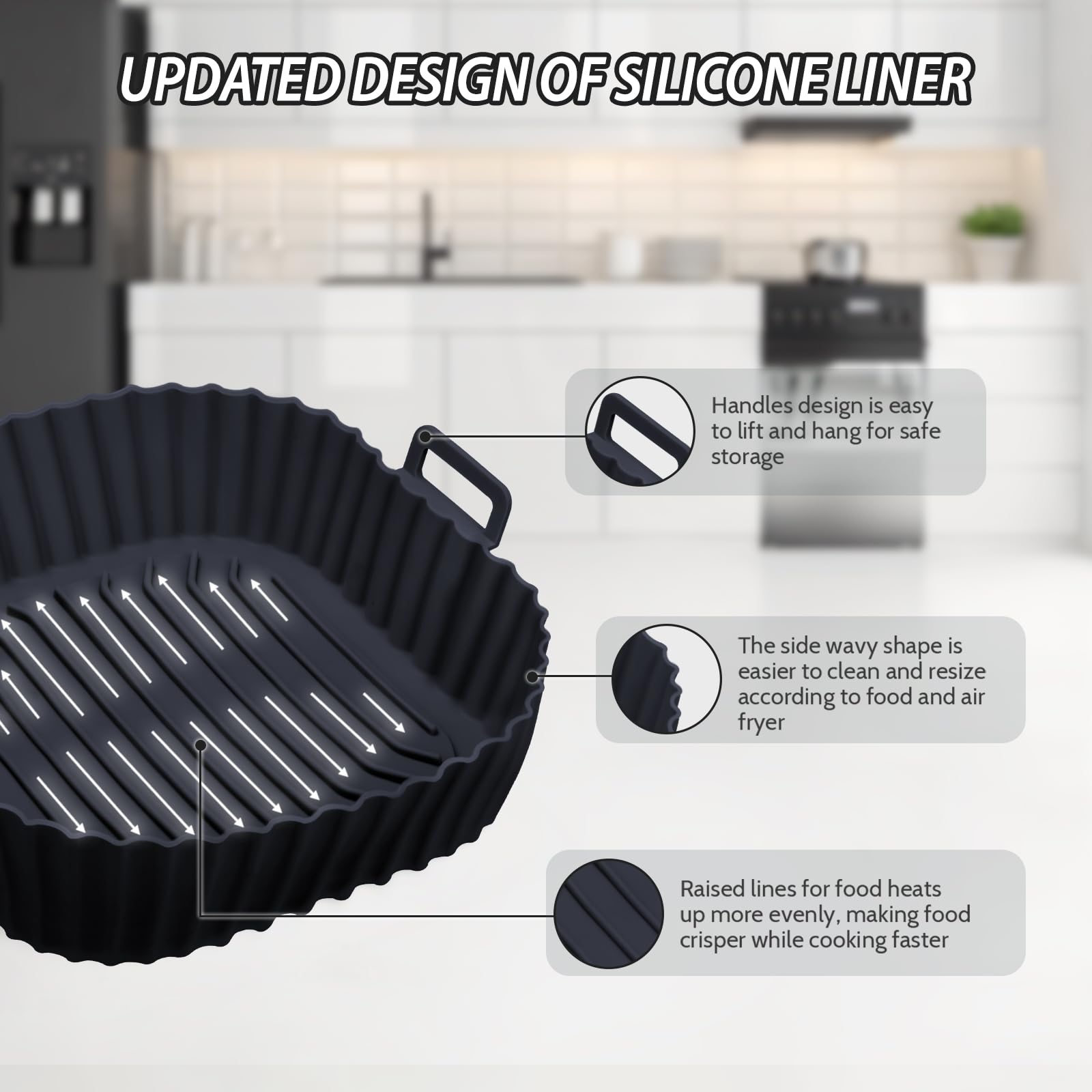 Liner de silicona para freidora de aire Komzon, apto lavavajillas y limpieza rápida.