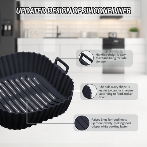 Liner de silicona para freidora de aire Komzon, apto lavavajillas y limpieza rápida.