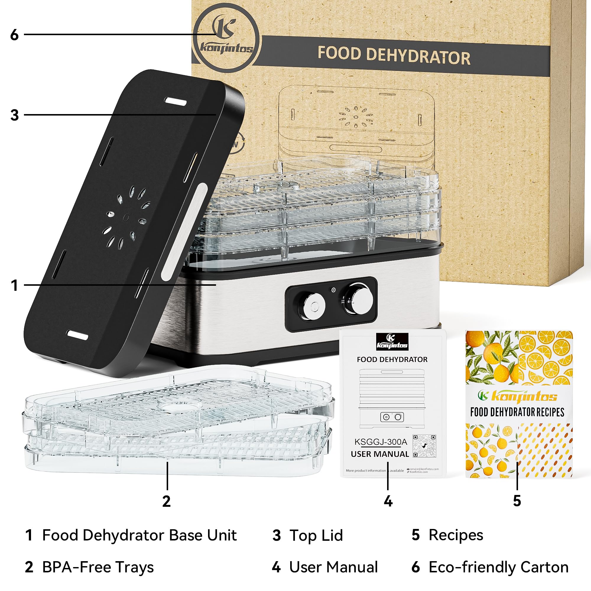 Konfintos Deshidratadora, uso doméstico ideal para meriendas y vegetales.