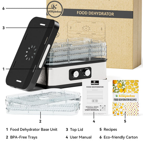 Konfintos Deshidratadora, uso doméstico ideal para meriendas y vegetales.