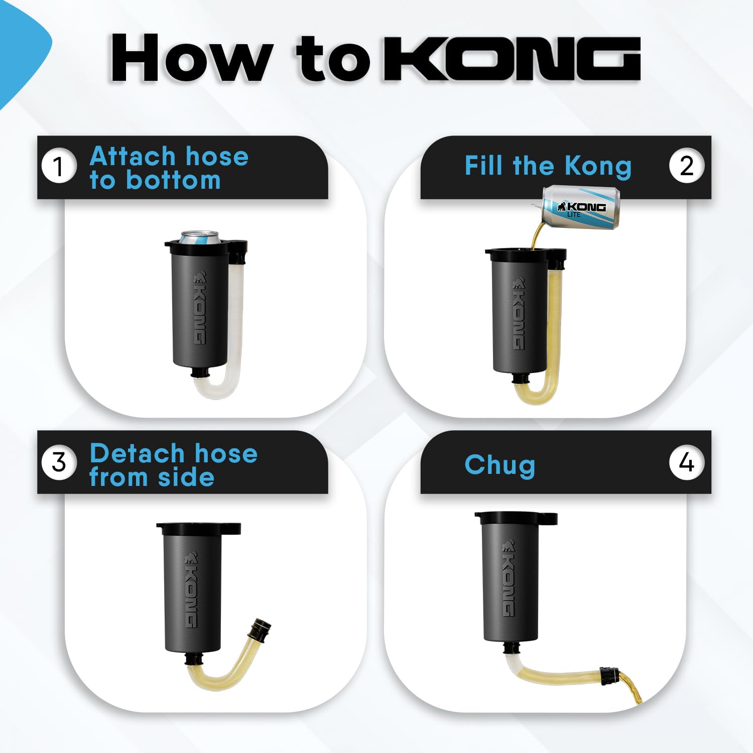 Kong Beer Bong manguera desmontable para vertido rápido en fiestas.