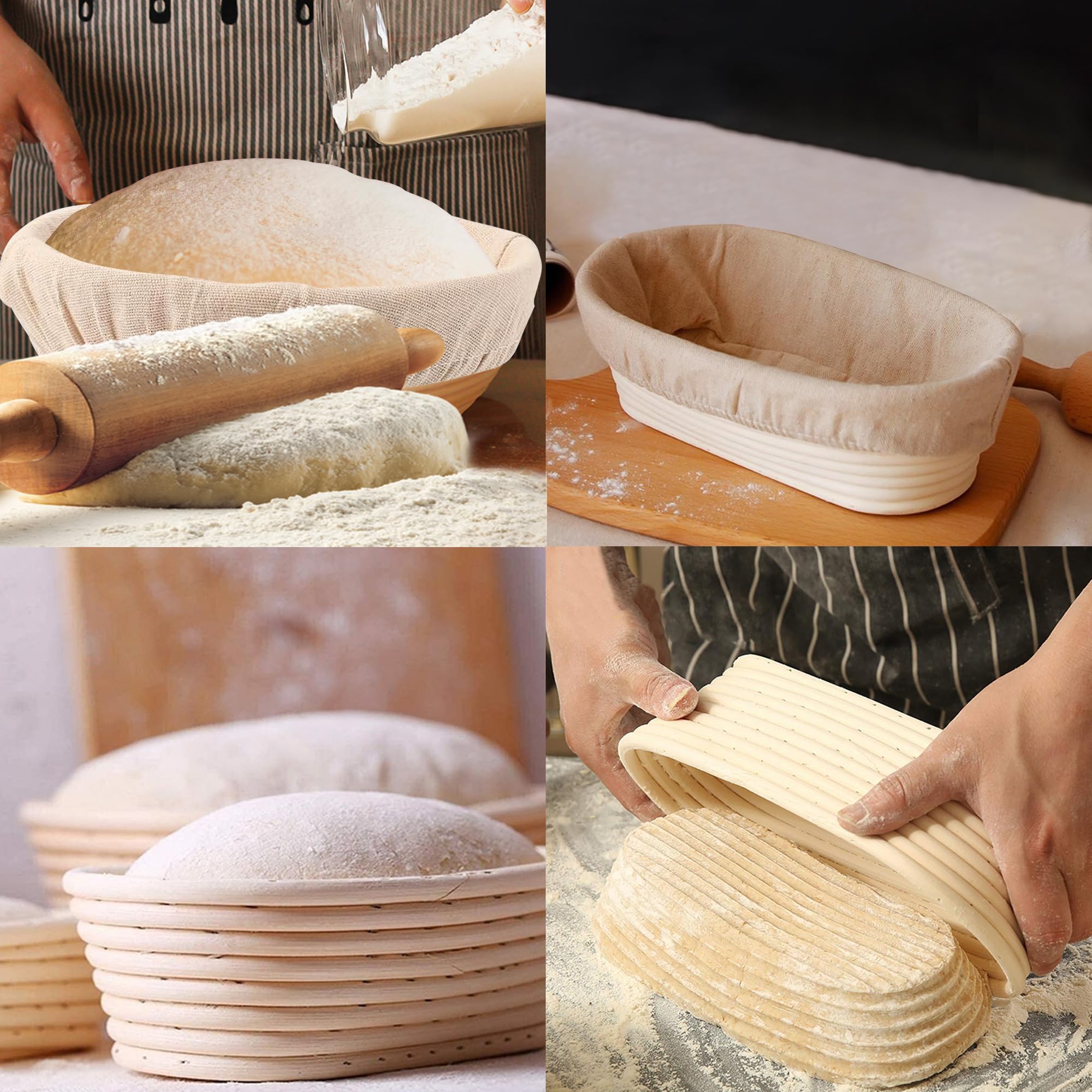 KONGDY banneton oval de 10 pulgadas para masa madre, ideal para hogazas largas.