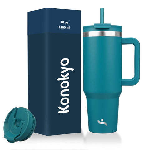 Konokyo 40oz tumbler con asa azul, cómodo para llevar a cualquier lugar