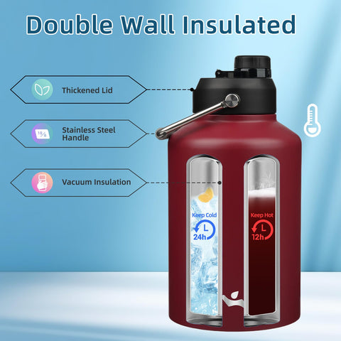 Konokyo botella 1 gal de doble pared, aislada para bebidas frías o calientes.
