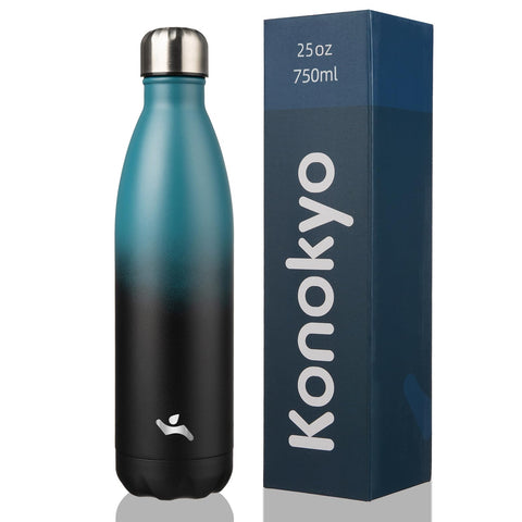 Botella Konokyo 25 oz Índigo Negro, diseño elegante para hidratación diaria.