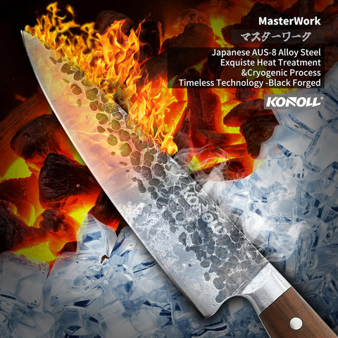 Cuchillo santoku KONOLL ideal para verduras y preparaciones mixtas.