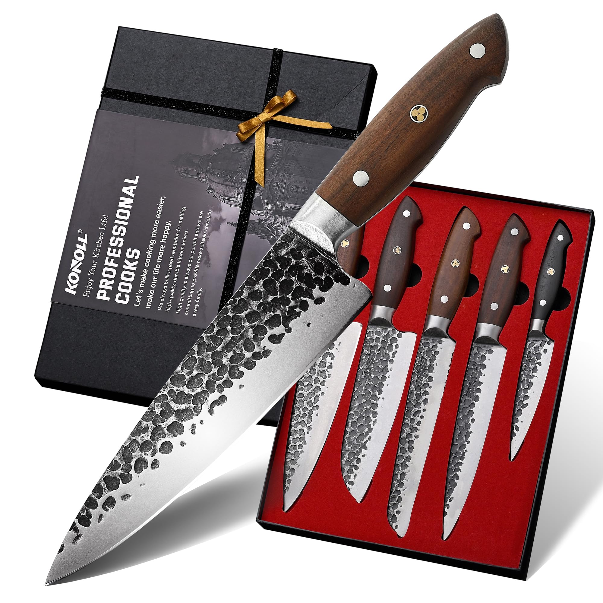 Conjunto de cuchillos KONOLL 5 piezas para uso diario con filo preciso.