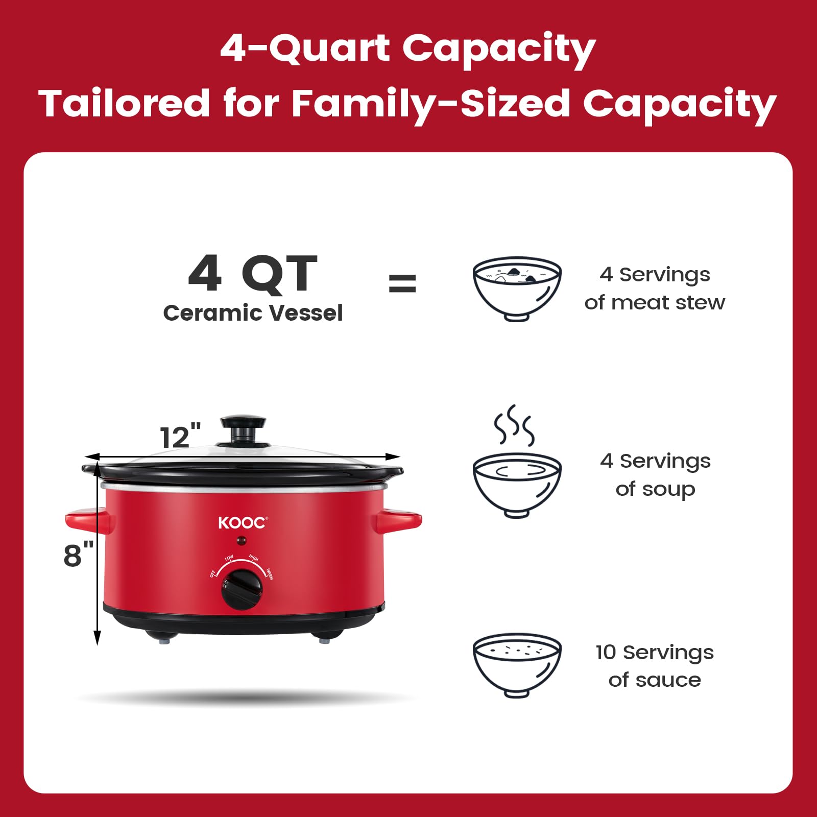 KOOC capacidad familiar 4qt, ideal para 4 a 5 comensales.