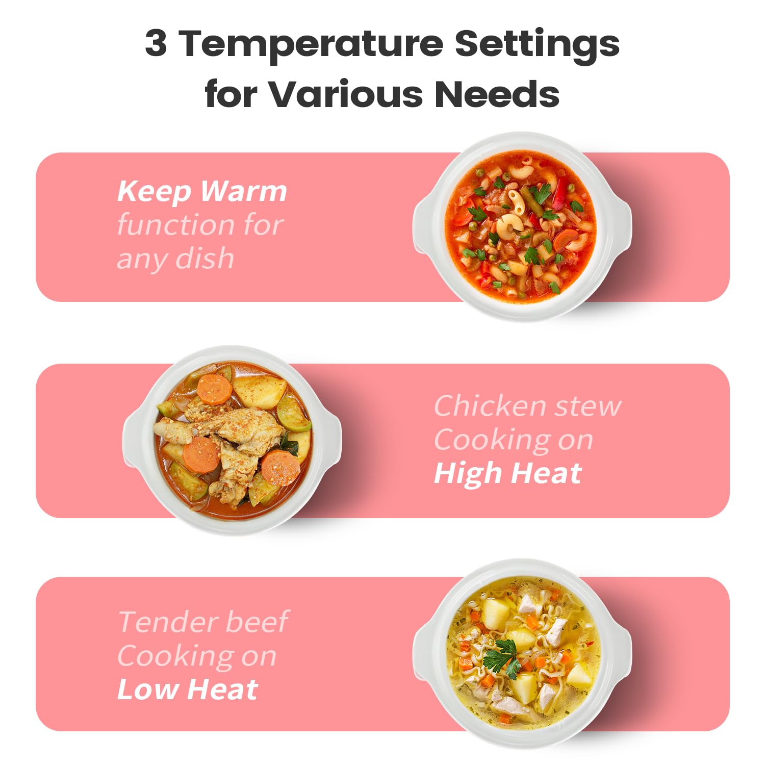 KOOC controles fáciles con tres temperaturas para cocinar y mantener caliente.