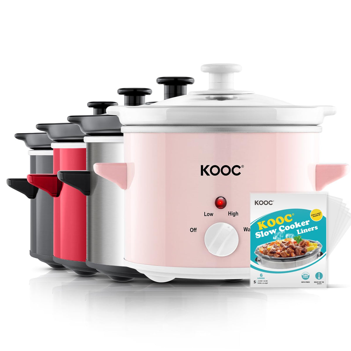 KOOC olla lenta rosa para porciones familiares de 2 cuartos.