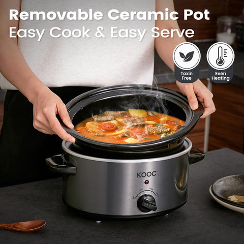 KOOC Olla Lenta 4 Qt, controles simples para ajustar temperatura con facilidad.