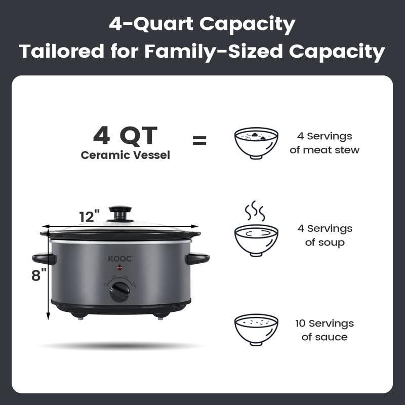 KOOC Olla Lenta 4 Qt, envoltorios incluidos para limpieza rápida tras cocción.