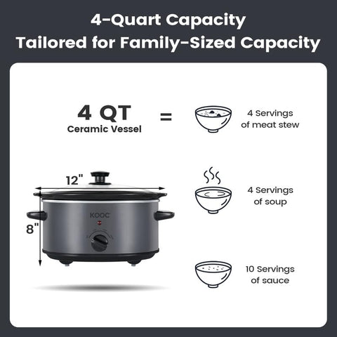 KOOC Olla Lenta 4 Qt, envoltorios incluidos para limpieza rápida tras cocción.
