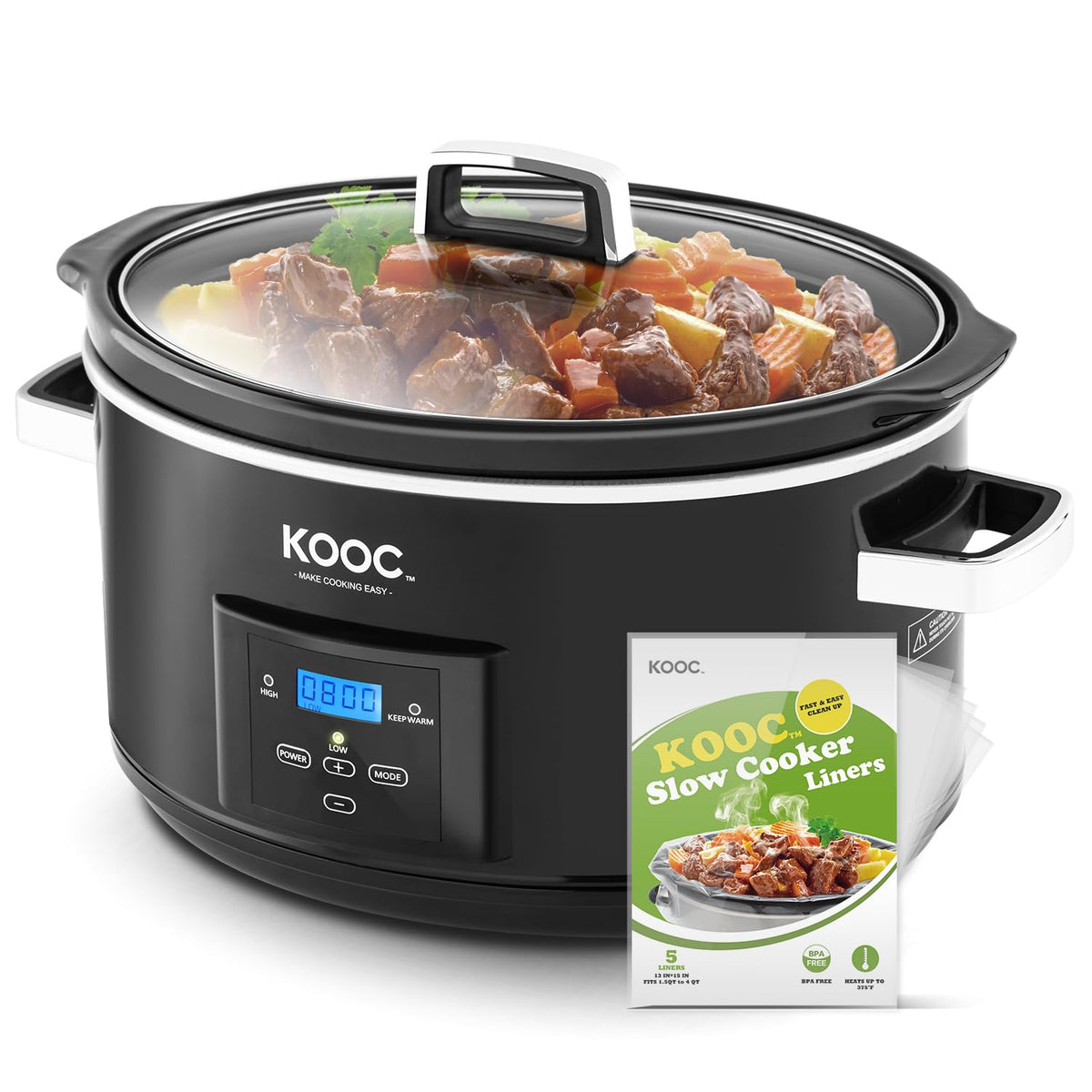 KOOC olla lenta programable de 8,5 cuartos con temporizador para planificar comidas