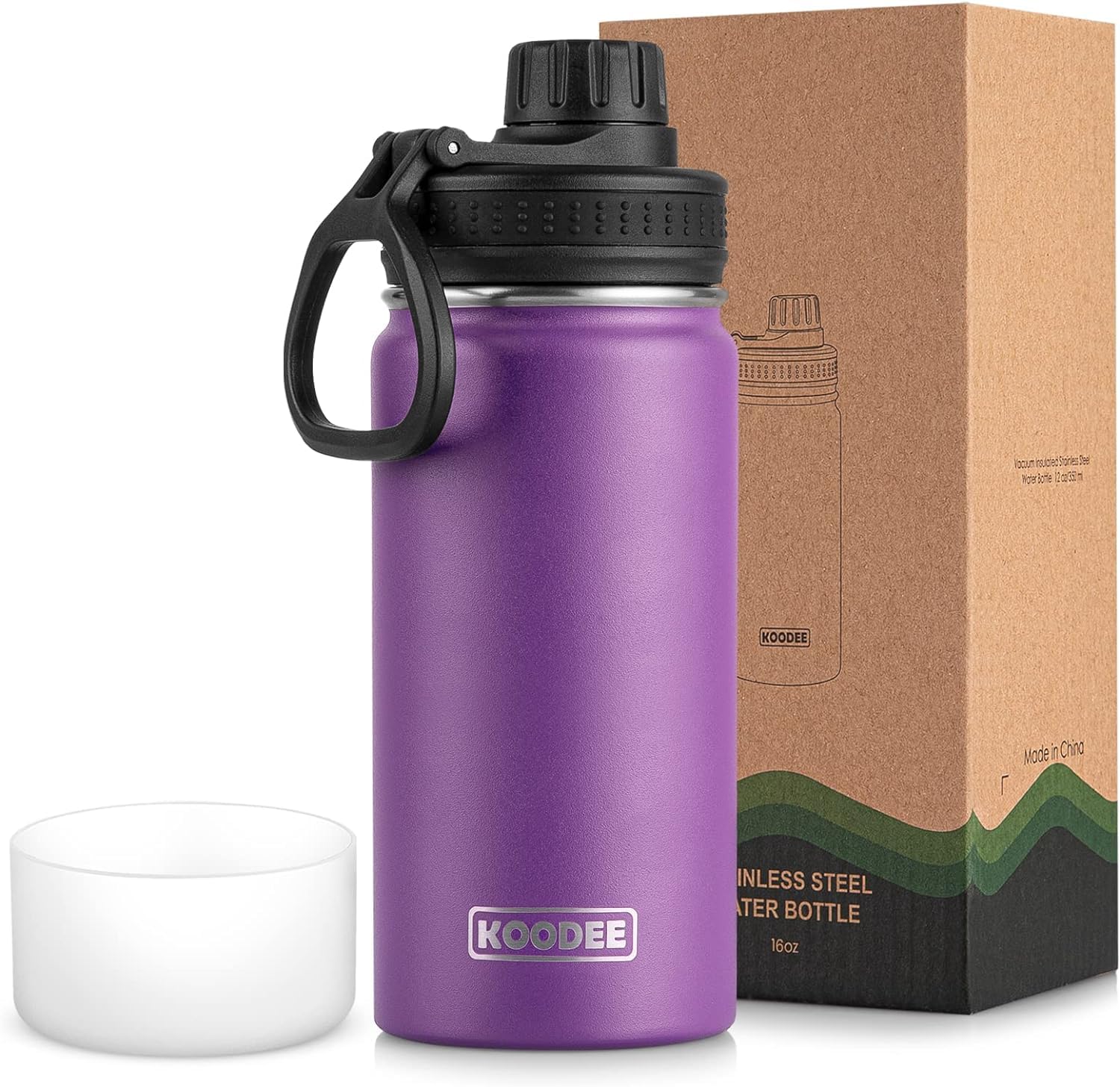 Botella Koodee para niños con cuerpo de acero inoxidable y 16 onzas para uso diario