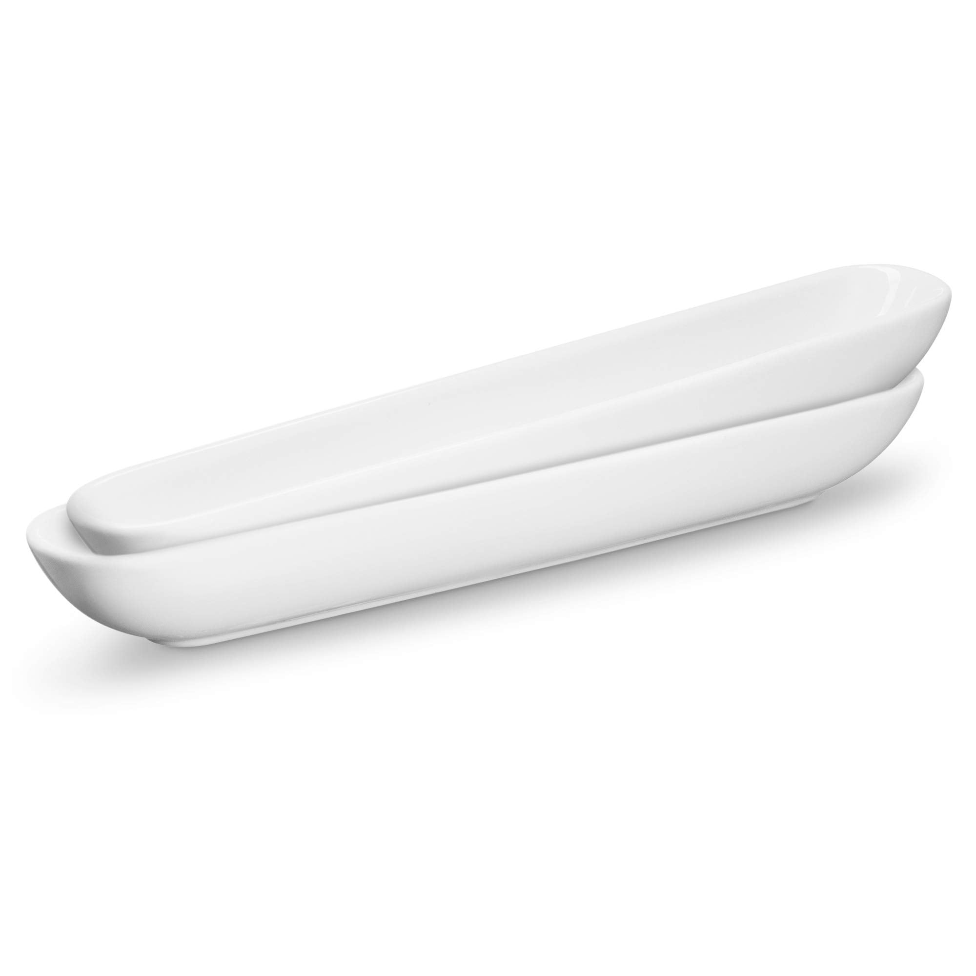 Bandeja barco de olivas KooK, cerámica blanca, diseño estrecho para charcutería