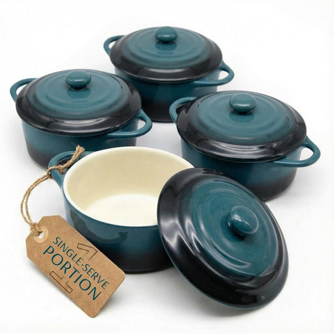 KooK cocotte mini de cerámica 12 oz con tapa para porciones individuales.