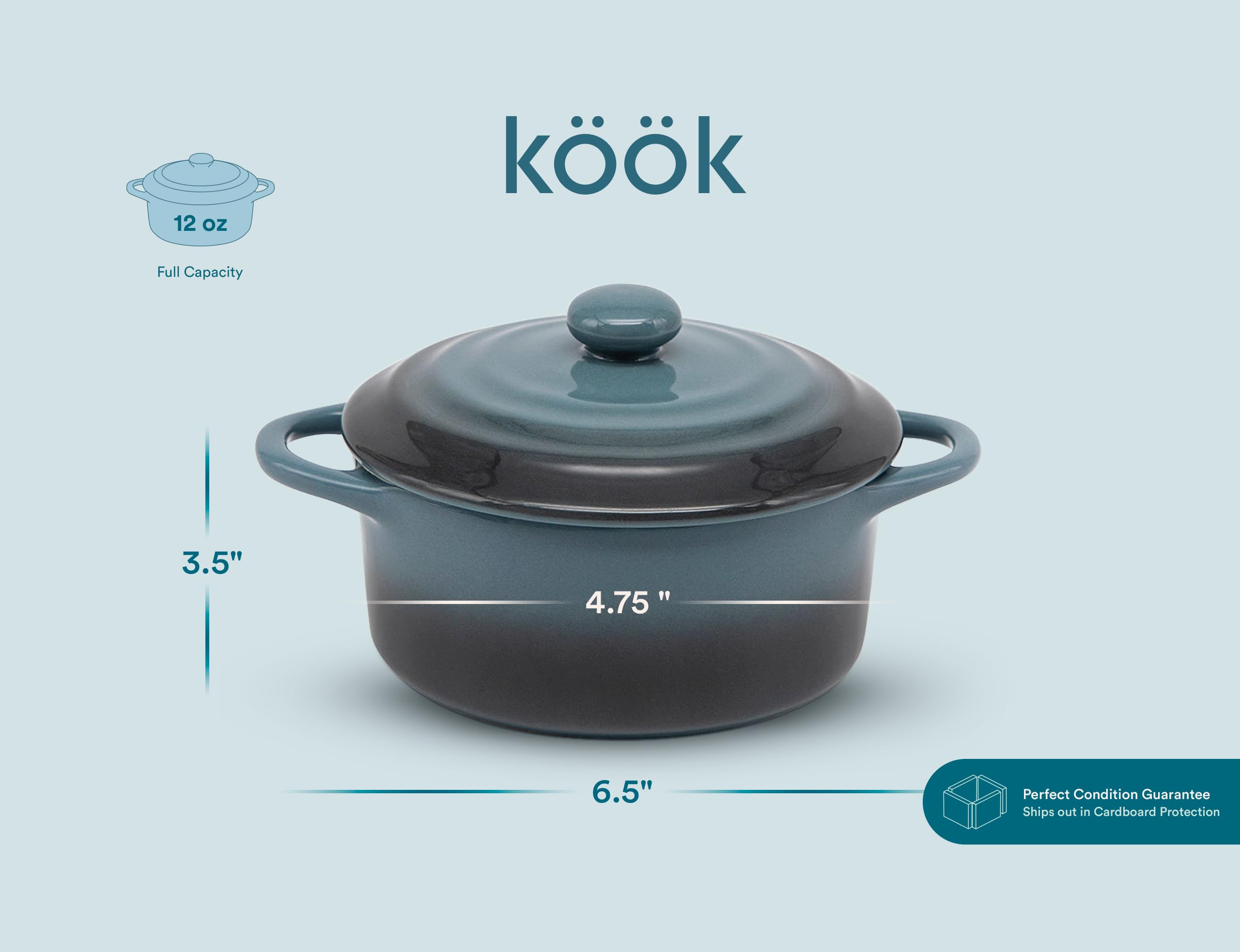 KooK cocotte en colores vibrantes para presentación elegante.