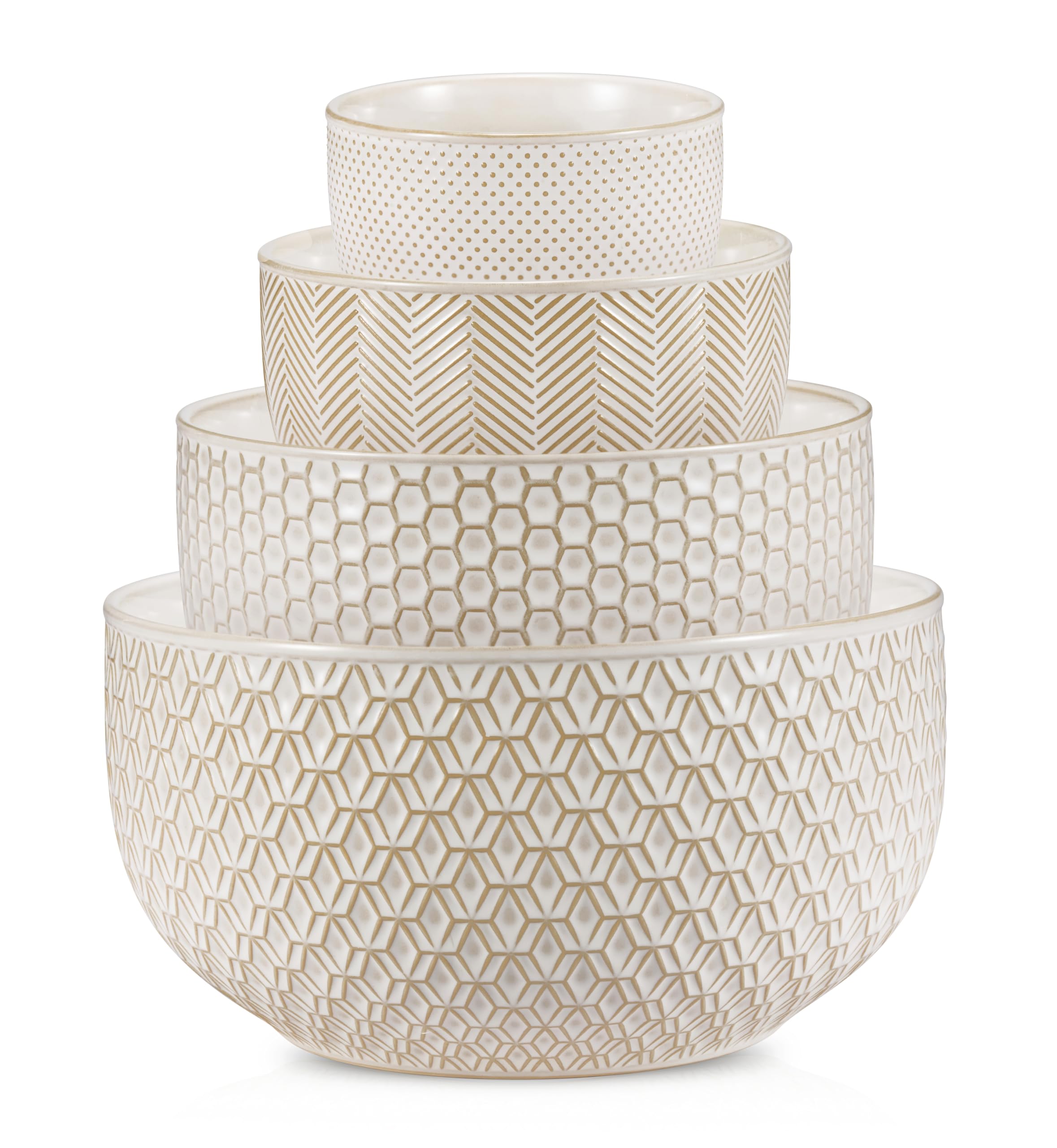 Tazones KooK Narbonne Ivory con grabado en relieve para servir y mezclar con estilo.