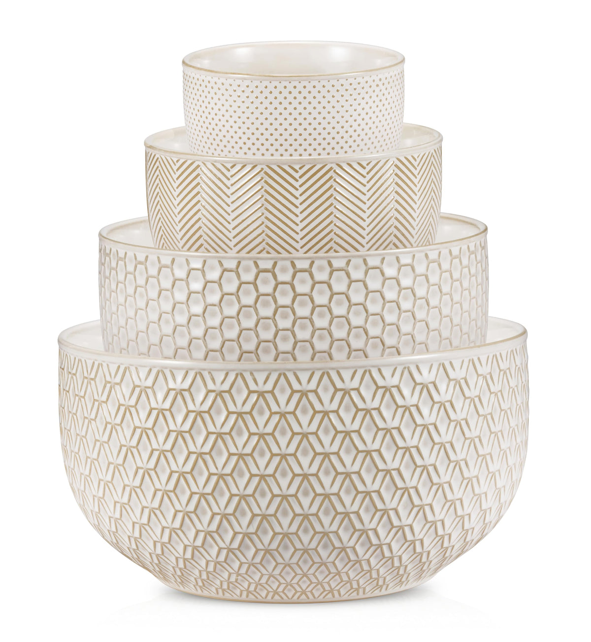 Tazones KooK Narbonne Ivory con grabado en relieve para servir y mezclar con estilo.