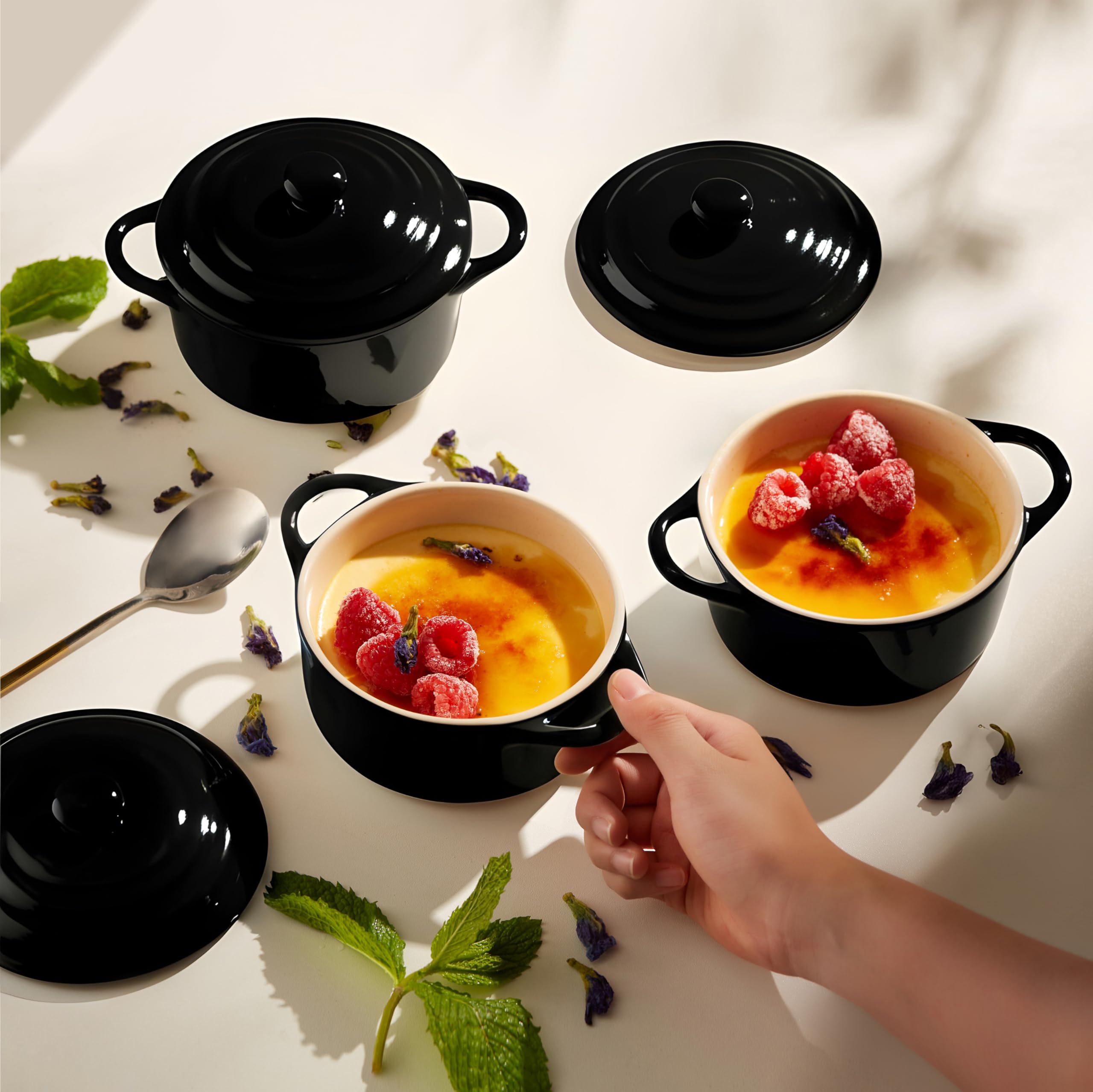 Kook cocotte cerámica 12 onzas tapas: porciones personales para guisos y postres.