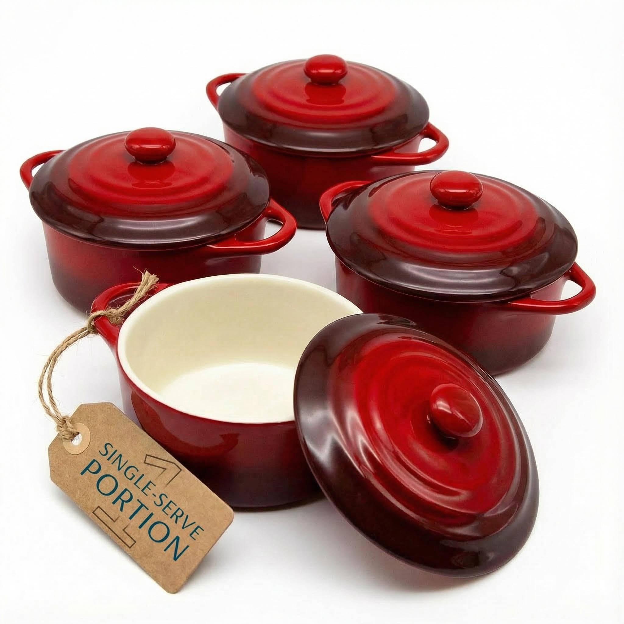 KooK Cocotte Mini: set de 4 cazuelitas Crimson Ombre para porciones individuales en el horno.