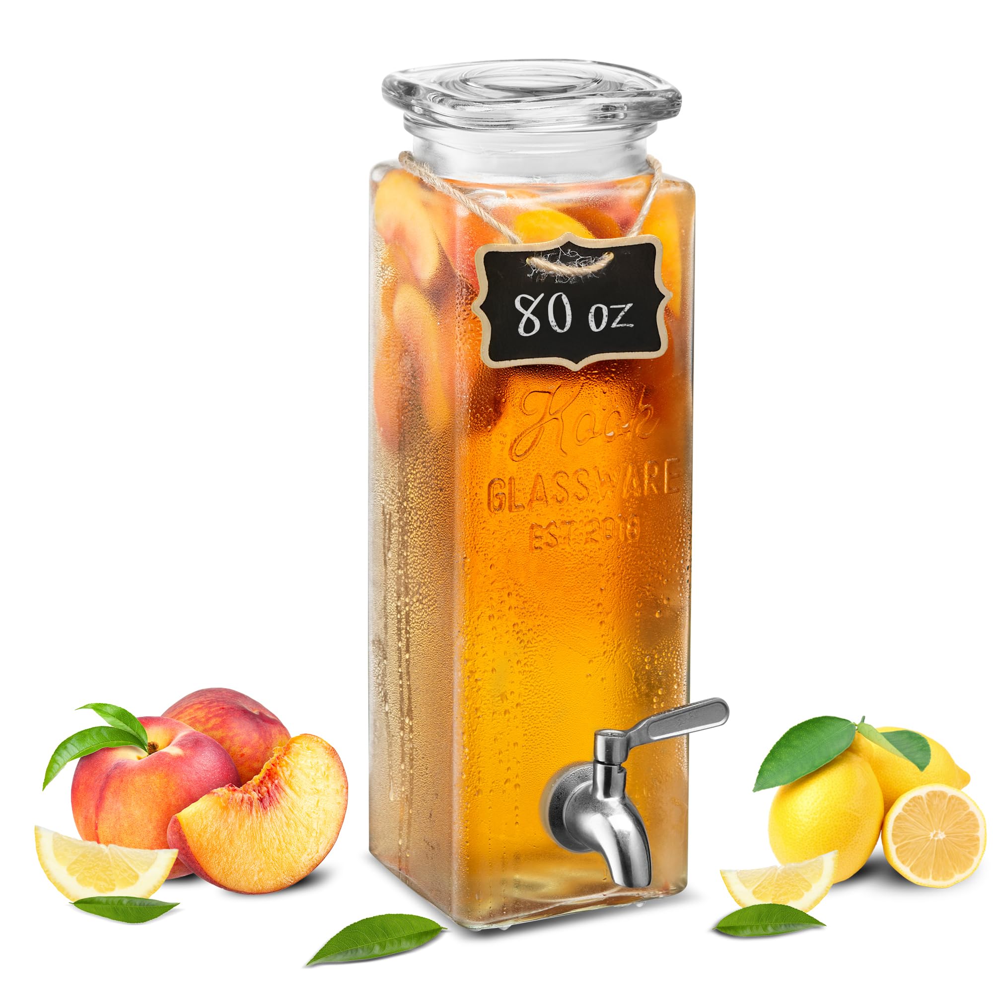 KooK Dispensador de Bebidas 80 onzas en vidrio frontal, ideal para fiestas.