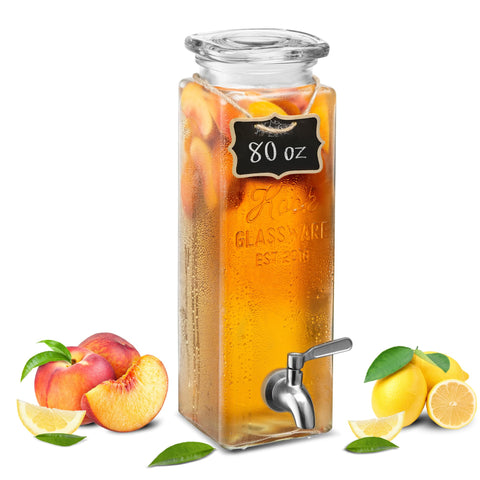 KooK Dispensador de Bebidas 80 onzas en vidrio frontal, ideal para fiestas.