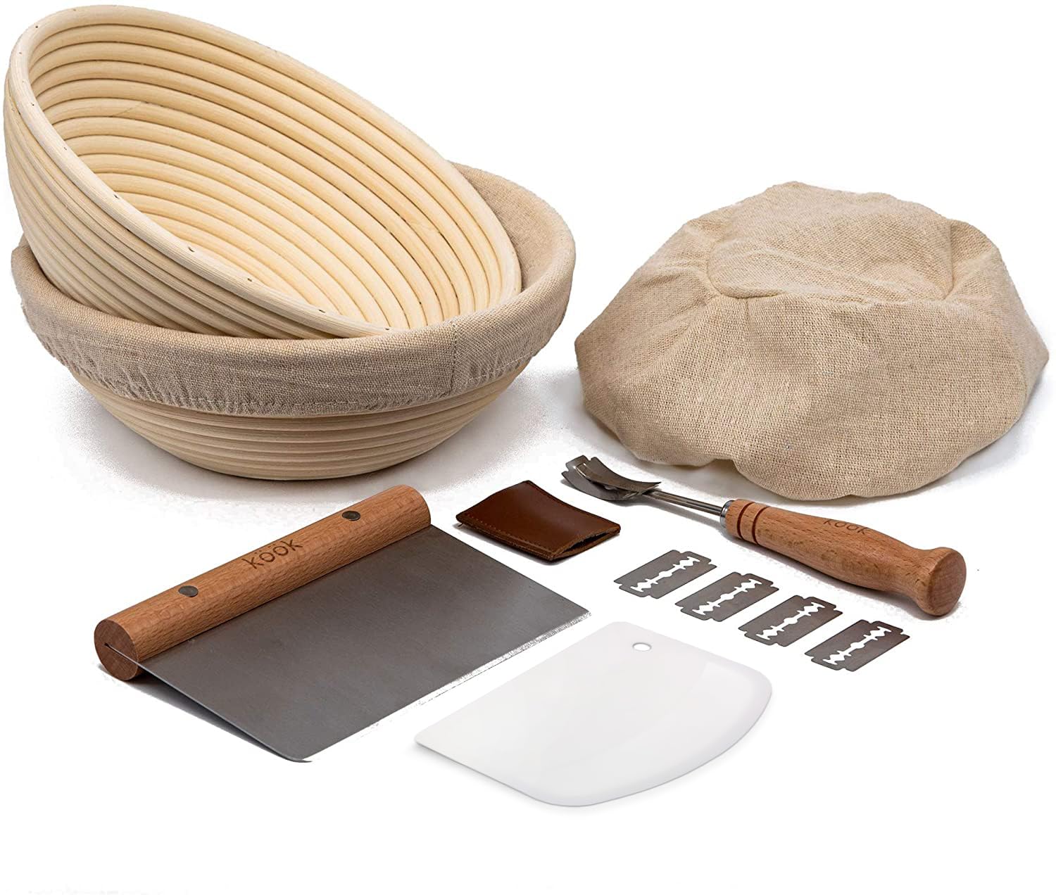 KooK Proofing Set: cestas Banneton de 9 pulgadas para pan artesanal con patrón uniforme.